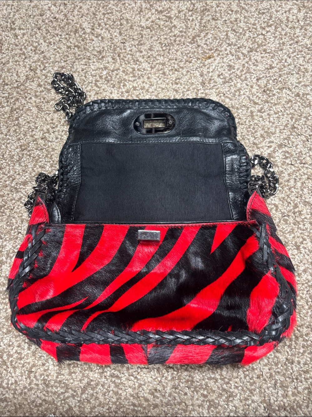Badgley Mischka Red and Black Zebra animal hair Chain Shoulder Bag - vintage - Picture 9 of 10